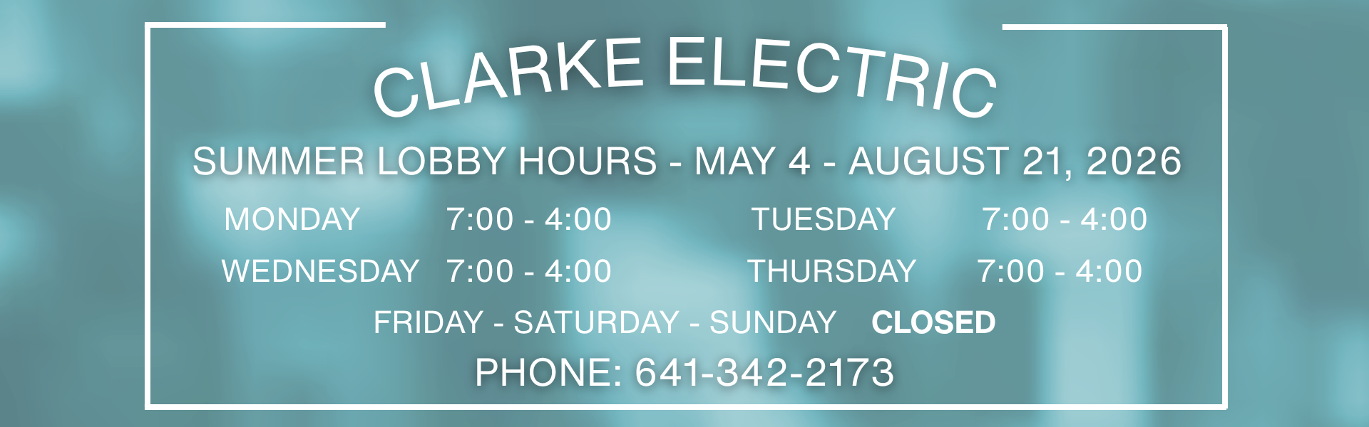 Clarke summer hours