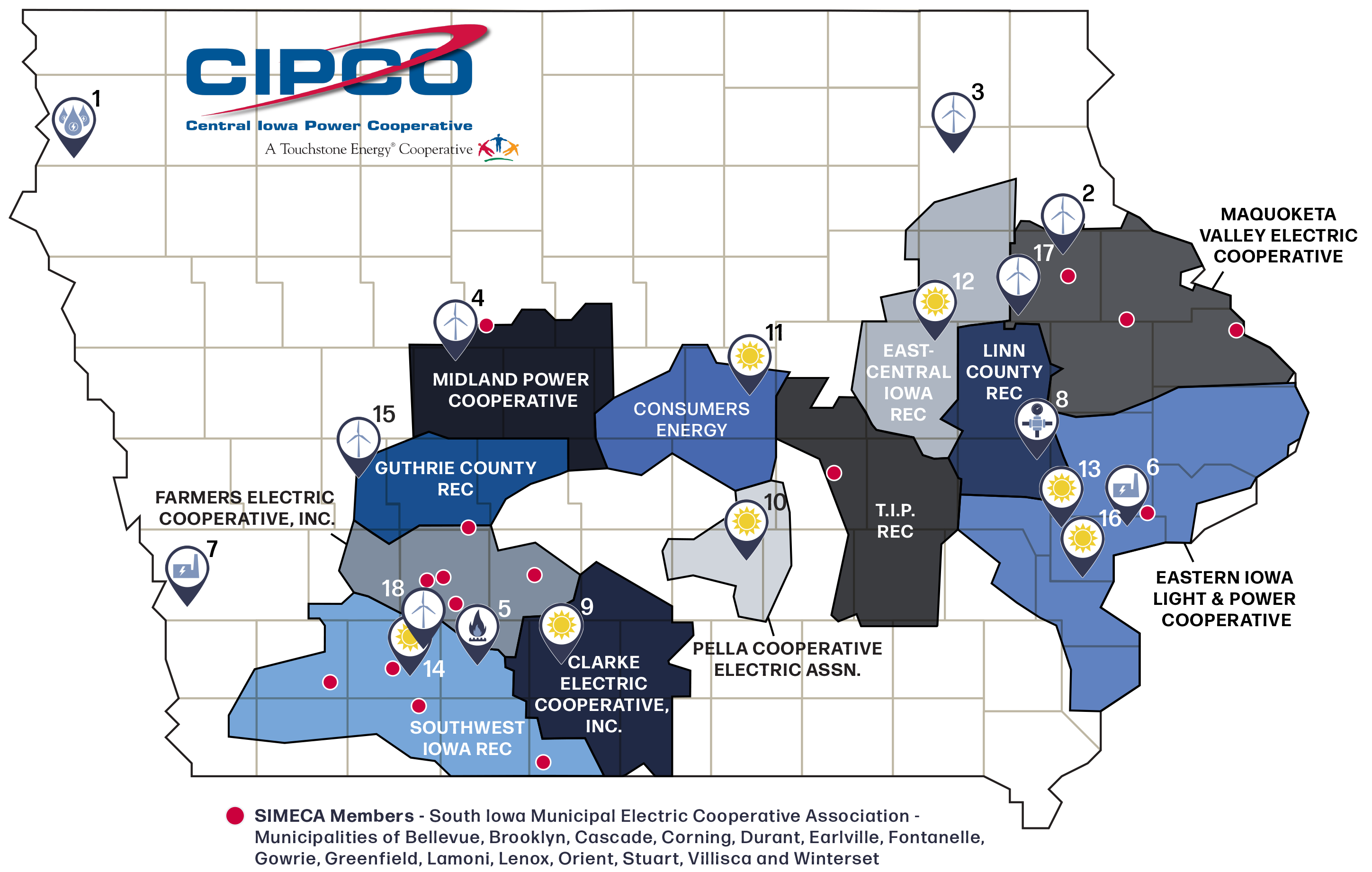 CIPCO member map showing generation