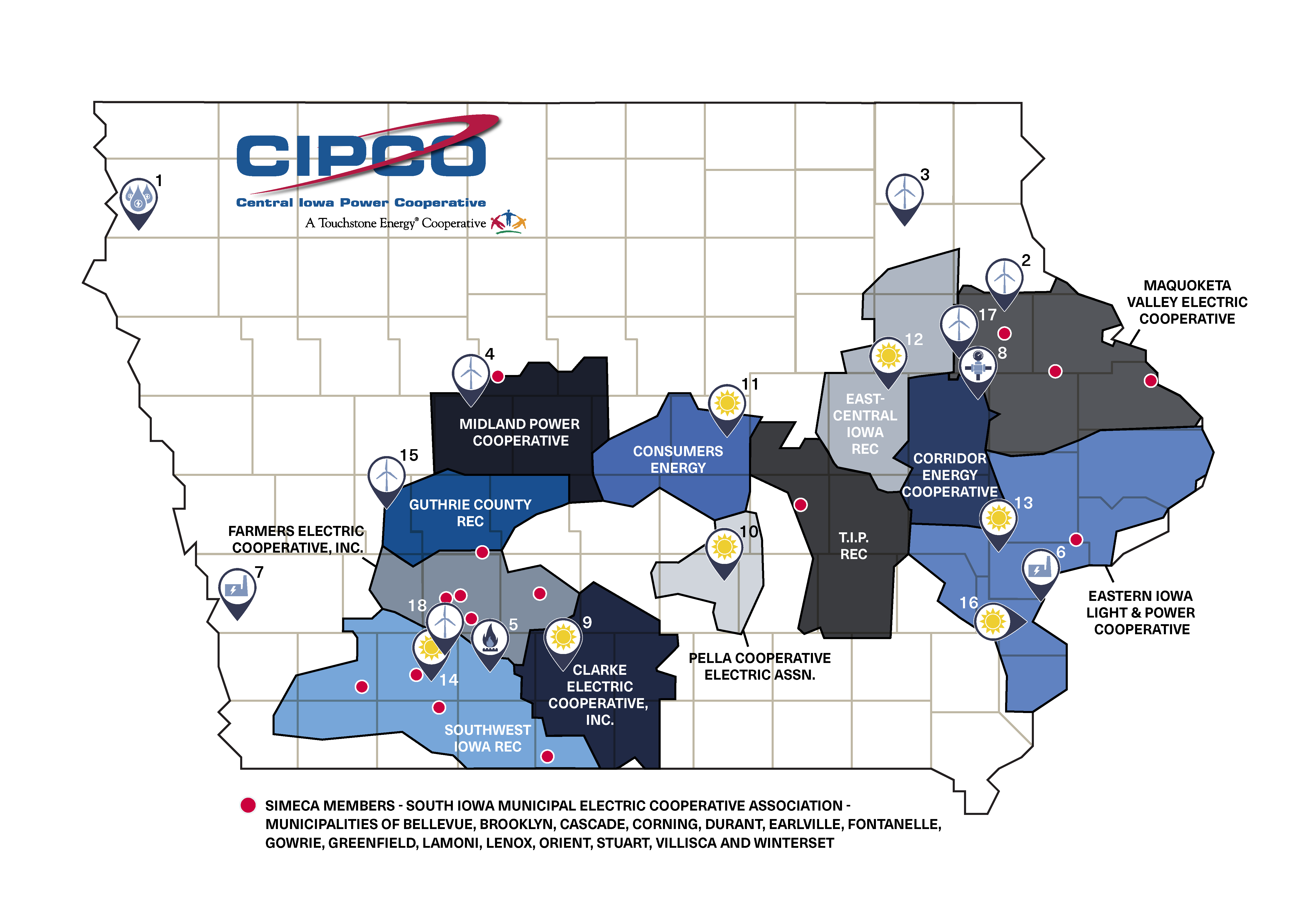 CIPCO member map showing generation sources